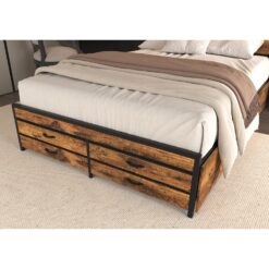 GZMR Queen Black+Brown Metal Bed Frame Storage with Headboard