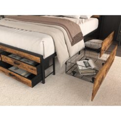 GZMR Queen Black+Brown Metal Bed Frame Storage with Headboard