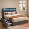 GZMR Queen Gray Metal Bed Frame Storage with Headboard
