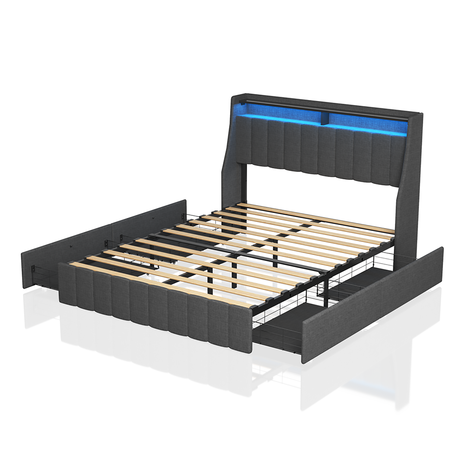GZMR Queen Gray Metal Bed Frame Storage with Headboard