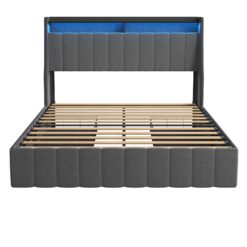 GZMR Queen Gray Metal Bed Frame Storage with Headboard