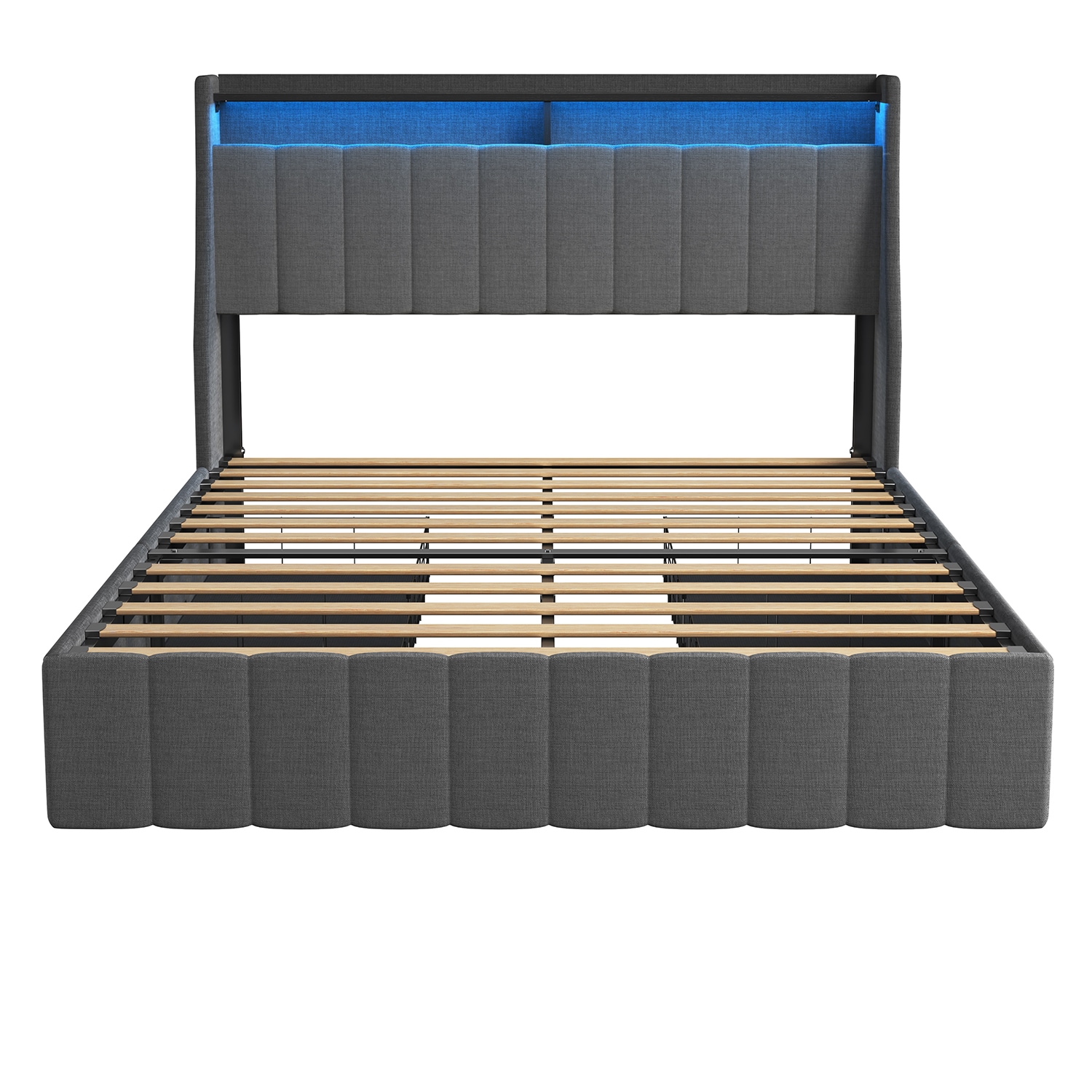 GZMR Queen Gray Metal Bed Frame Storage with Headboard