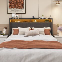 GZMR Queen Gray Metal Bed Frame Storage with Headboard