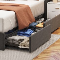 GZMR Queen Gray Metal Bed Frame Storage with Headboard