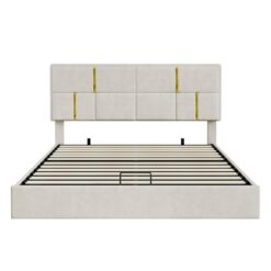 GZMR Queen Beige Platform Bed Storage with Headboard