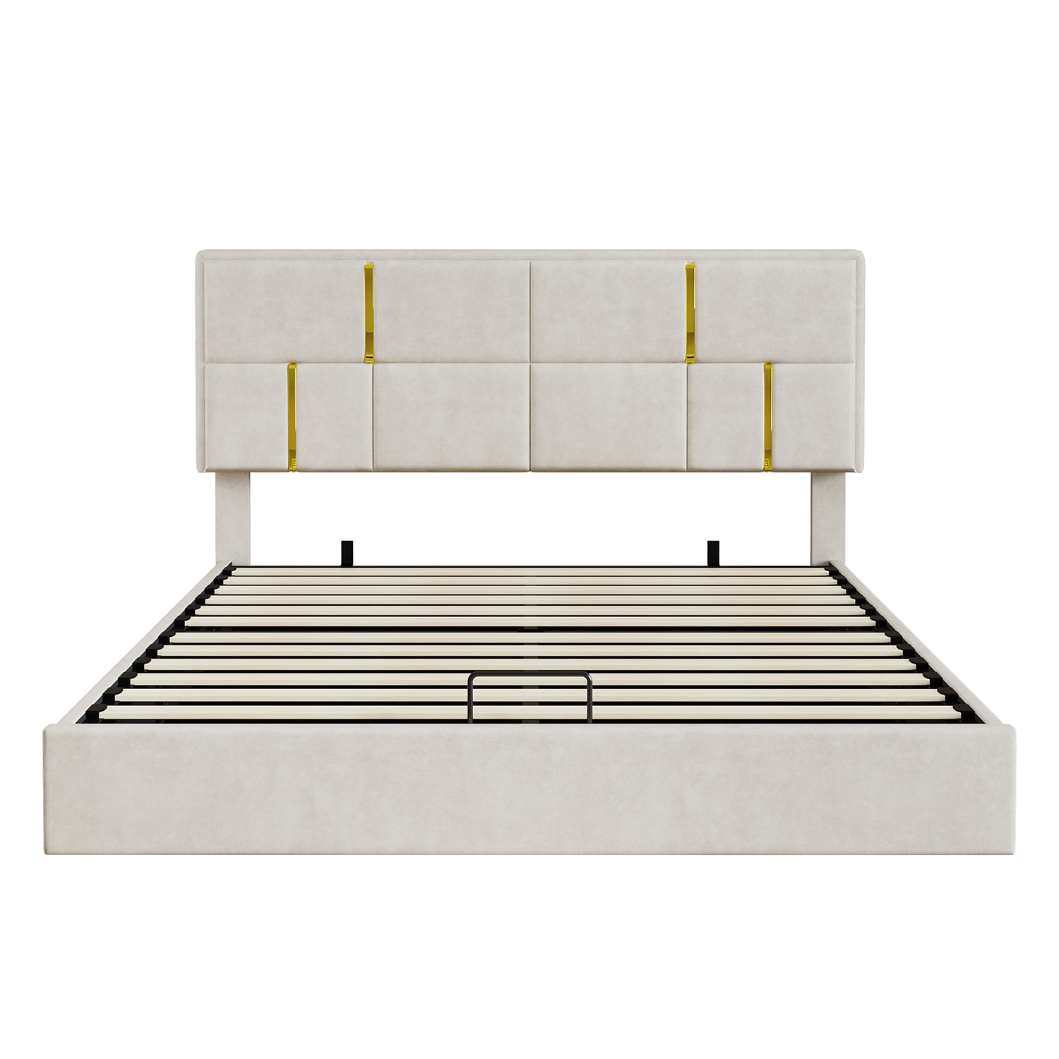 GZMR Queen Beige Platform Bed Storage with Headboard