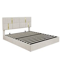 GZMR Queen Beige Platform Bed Storage with Headboard