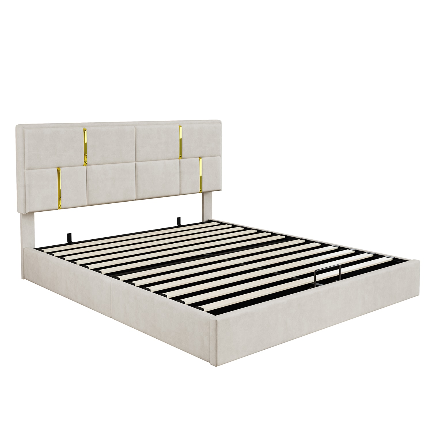 GZMR Queen Beige Platform Bed Storage with Headboard