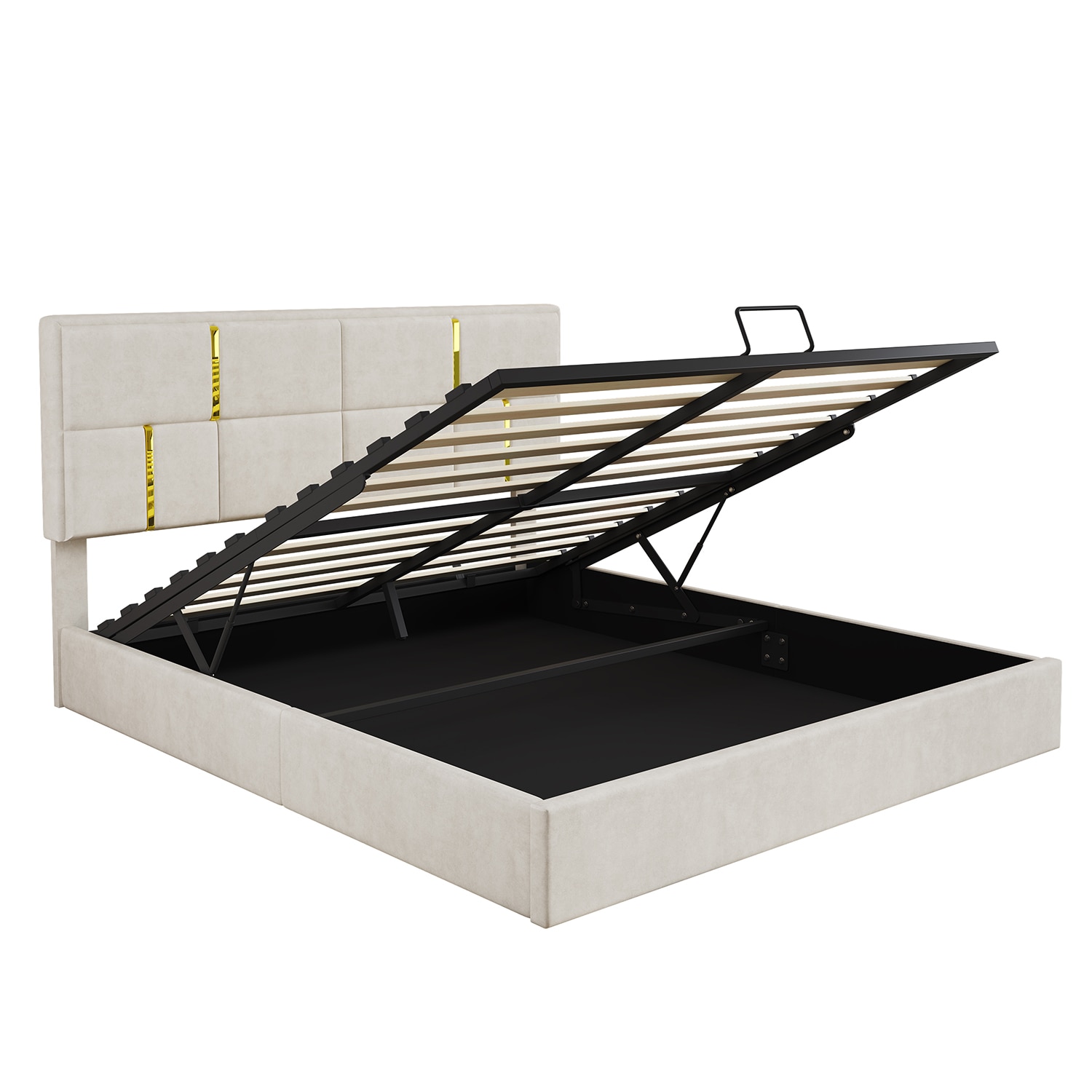 GZMR Queen Beige Platform Bed Storage with Headboard