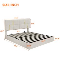 GZMR Queen Beige Platform Bed Storage with Headboard