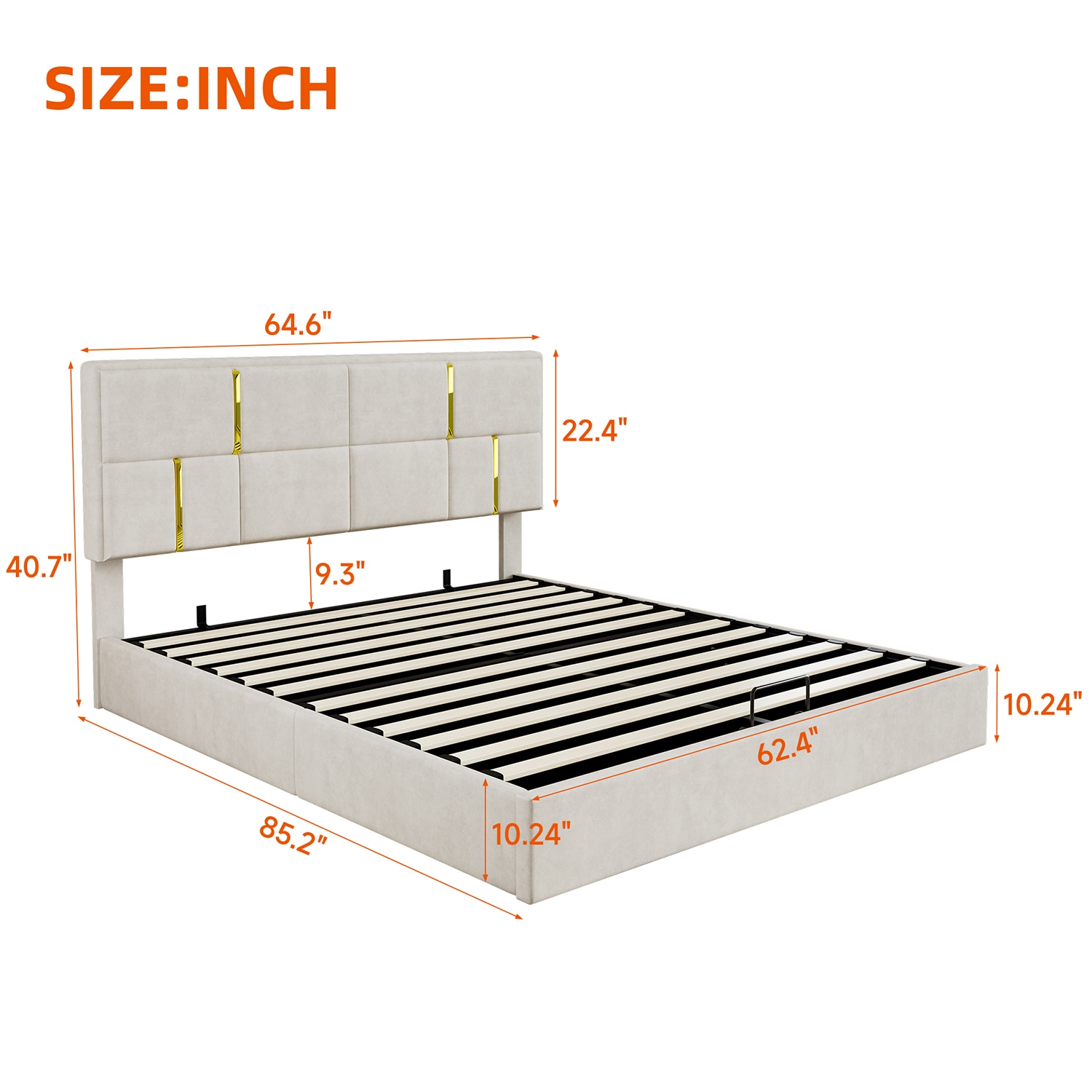 GZMR Queen Beige Platform Bed Storage with Headboard