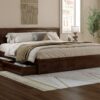 AFI King Walnut Wood Platform Bed Storage with Headboard
