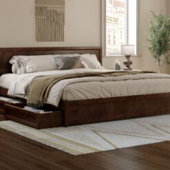 AFI King Walnut Wood Platform Bed Storage with Headboard