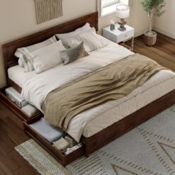 AFI King Walnut Wood Platform Bed Storage with Headboard