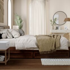 AFI King Walnut Wood Platform Bed Storage with Headboard