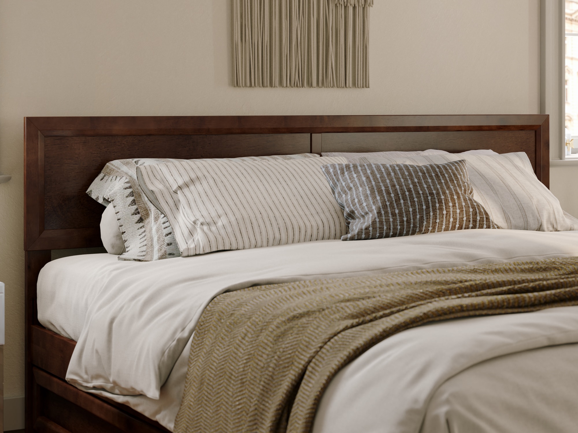AFI King Walnut Wood Platform Bed Storage with Headboard