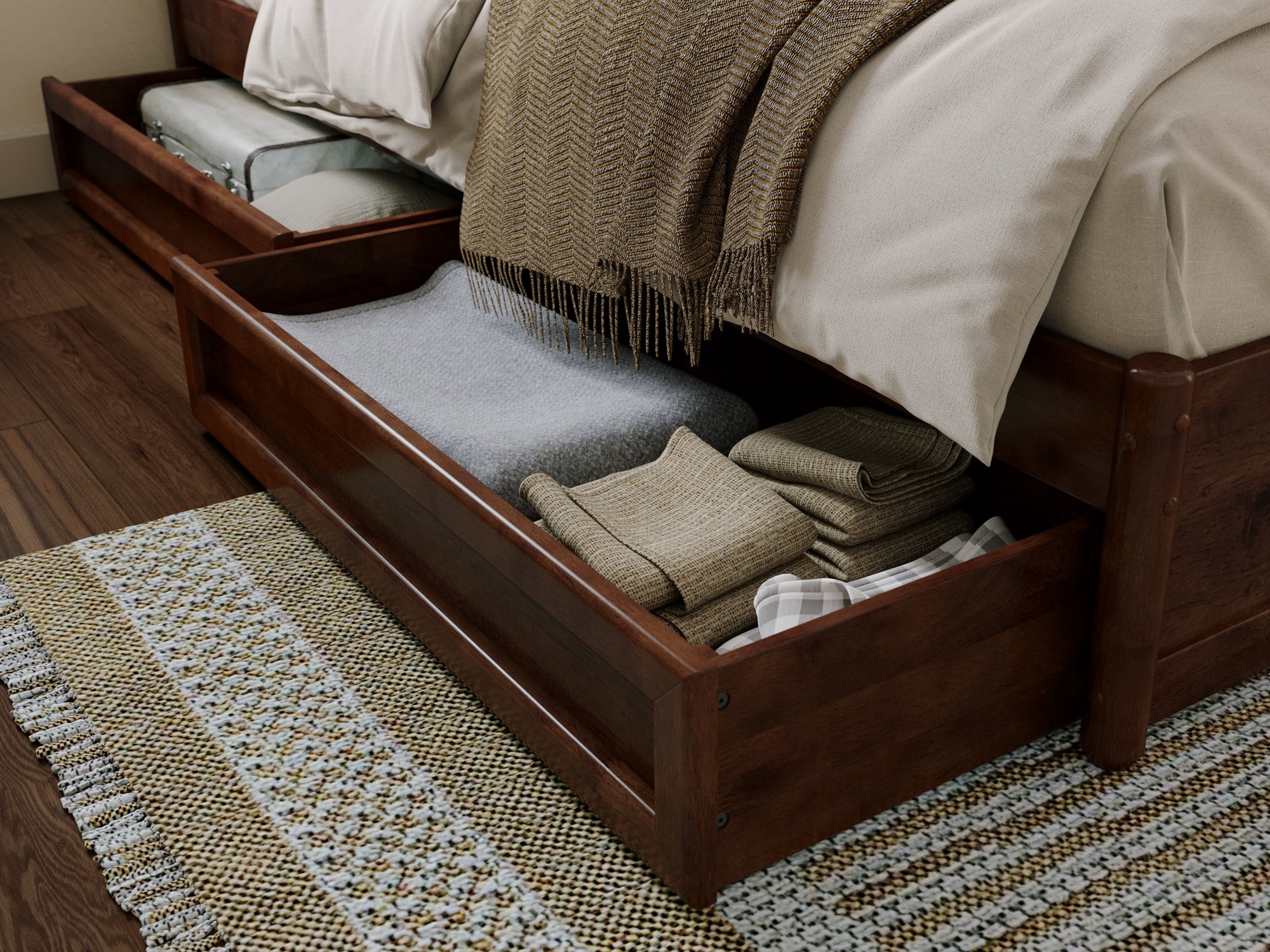 AFI King Walnut Wood Platform Bed Storage with Headboard