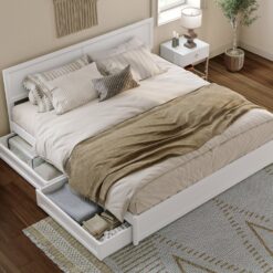 AFI King White Wood Platform Bed Storage with Headboard