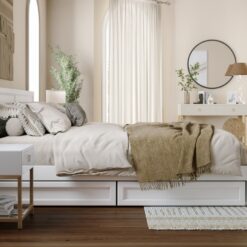 AFI King White Wood Platform Bed Storage with Headboard