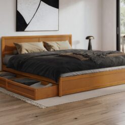 AFI King Light Toffee Wood Platform Bed Storage with Headboard