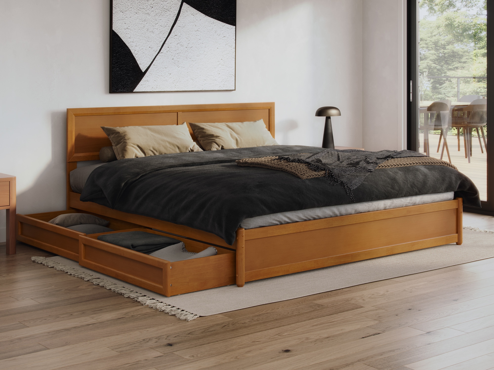 AFI King Light Toffee Wood Platform Bed Storage with Headboard