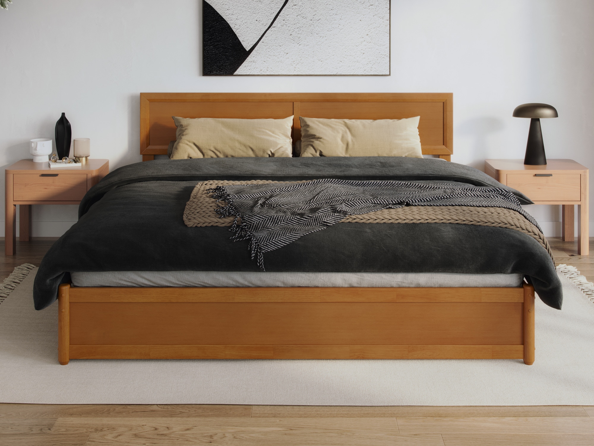 AFI King Light Toffee Wood Platform Bed Storage with Headboard