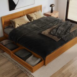 AFI King Light Toffee Wood Platform Bed Storage with Headboard