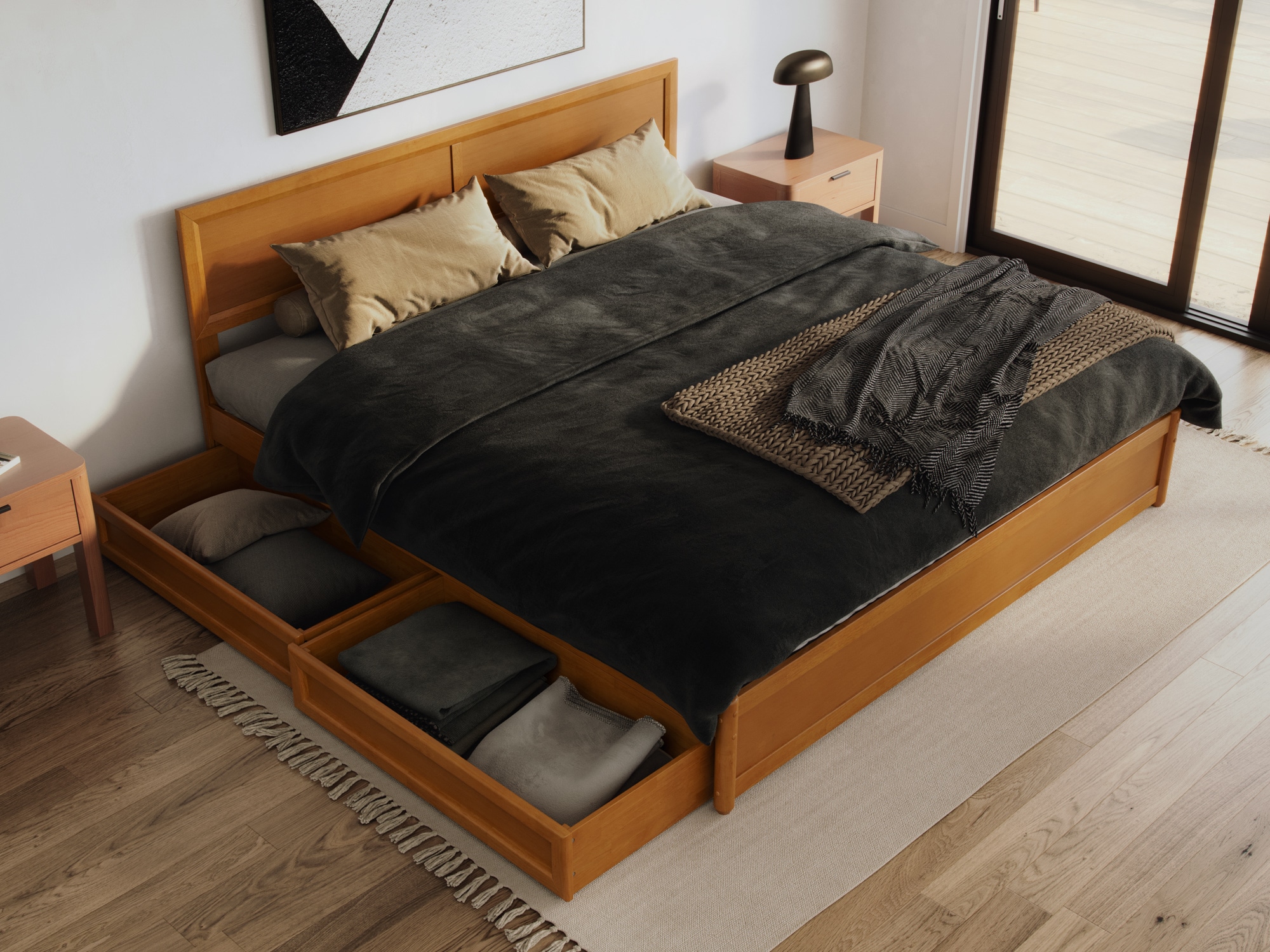 AFI King Light Toffee Wood Platform Bed Storage with Headboard