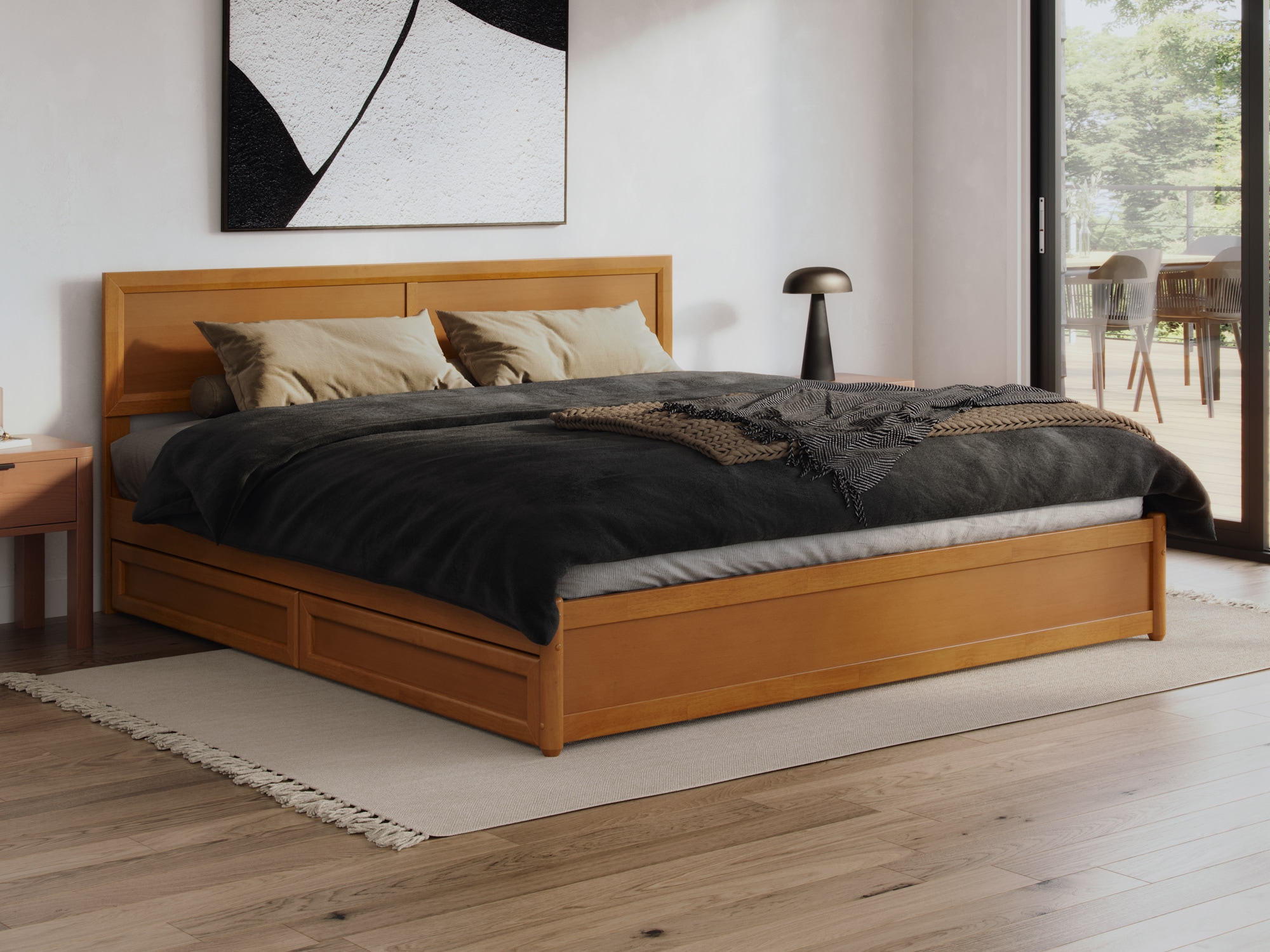 AFI King Light Toffee Wood Platform Bed Storage with Headboard