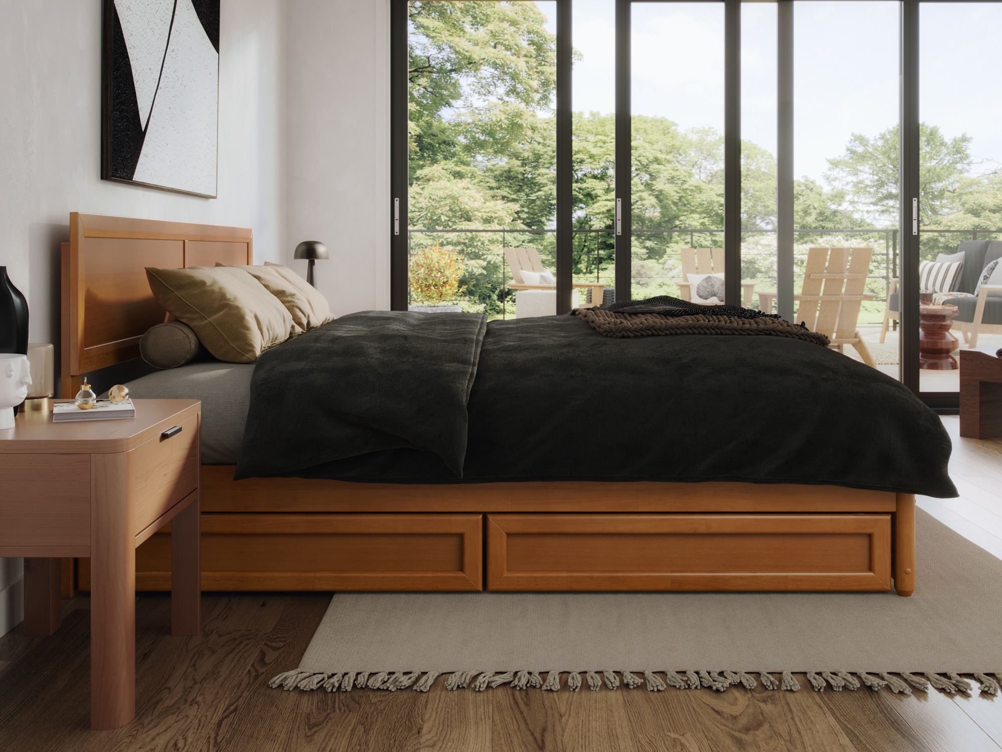 AFI King Light Toffee Wood Platform Bed Storage with Headboard