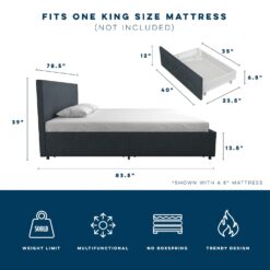 GZMR King Navy Bed Frame Storage with Headboard