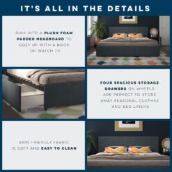 GZMR King Navy Bed Frame Storage with Headboard