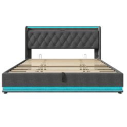 SINOFURN King Gray Tufted Bed Frame Storage with Headboard
