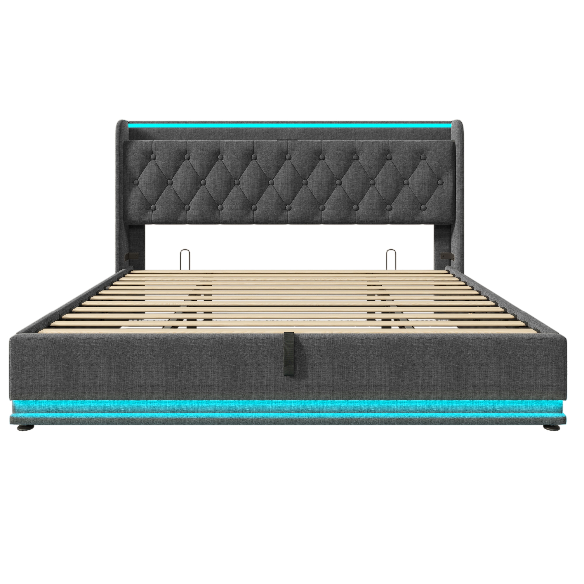 SINOFURN King Gray Tufted Bed Frame Storage with Headboard