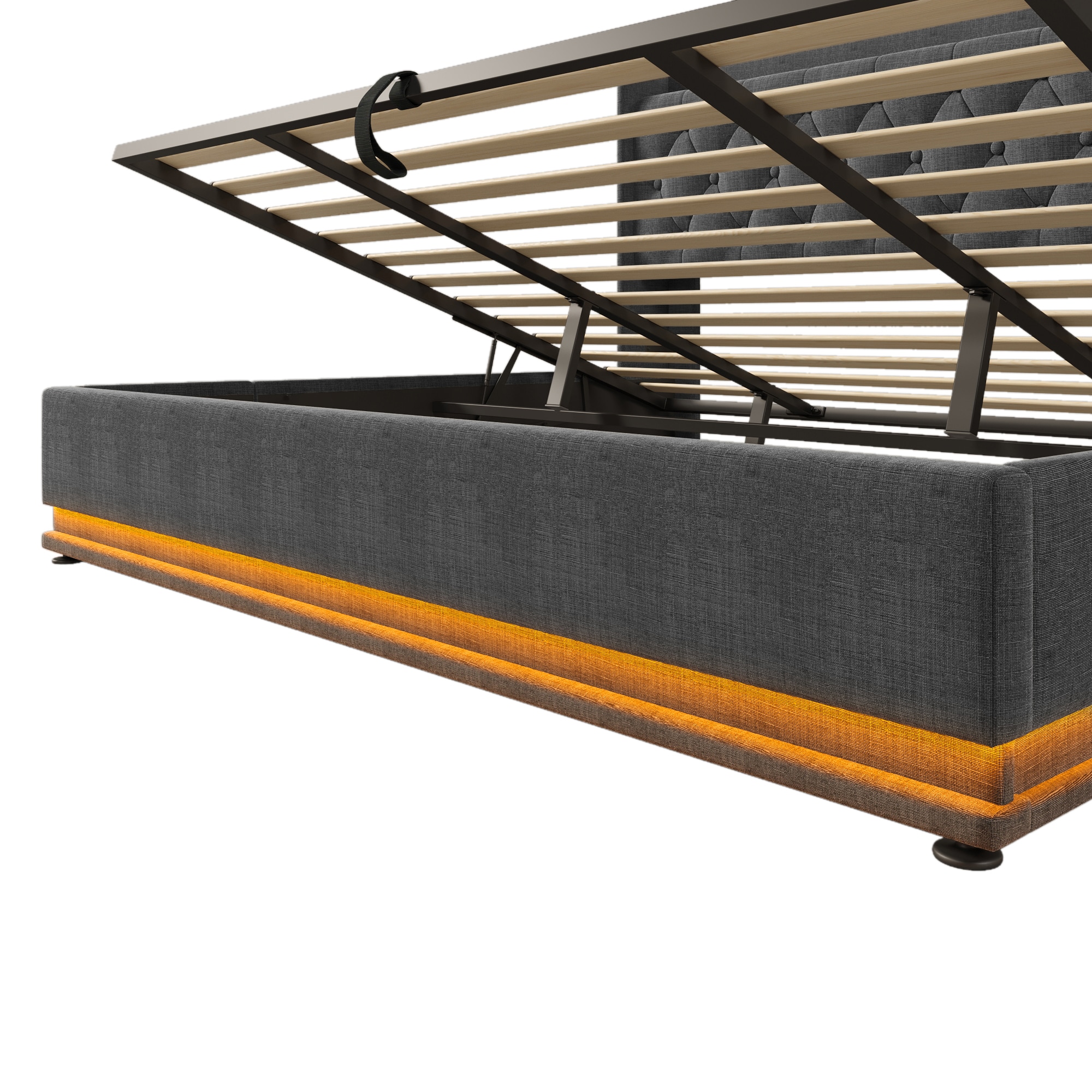 SINOFURN King Gray Tufted Bed Frame Storage with Headboard