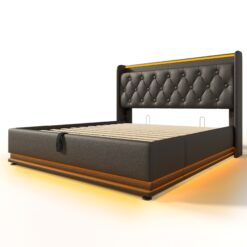 SINOFURN Queen Black Tufted Bed Frame Storage with Headboard