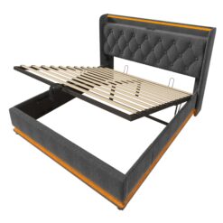 SINOFURN Queen Gray Tufted Bed Frame Storage with Headboard