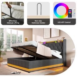 SINOFURN Queen Gray Tufted Bed Frame Storage with Headboard