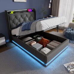 SINOFURN Twin Gray Tufted Bed Frame Storage with Headboard
