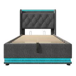 SINOFURN Twin Gray Tufted Bed Frame Storage with Headboard