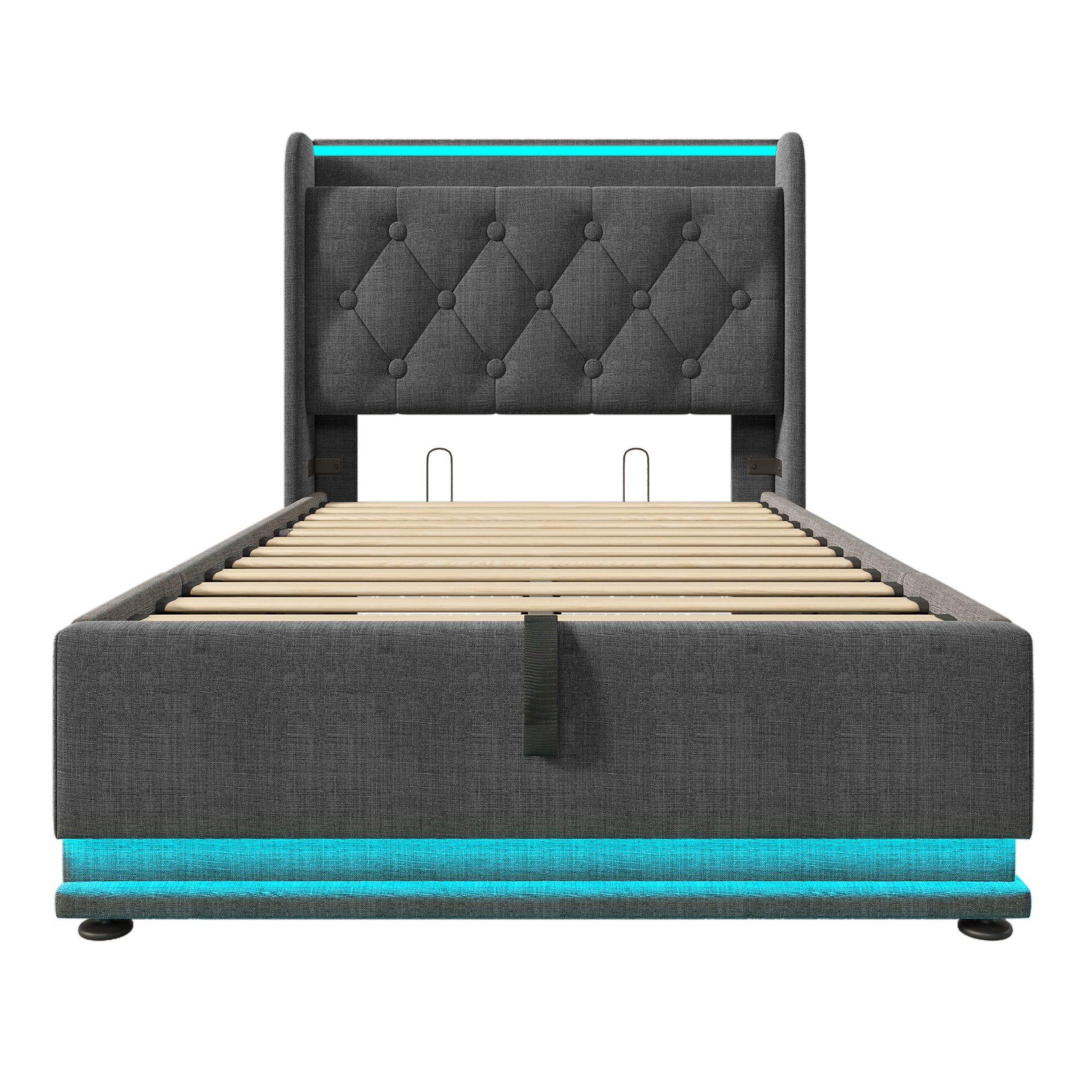 SINOFURN Twin Gray Tufted Bed Frame Storage with Headboard