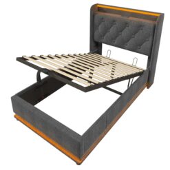 SINOFURN Twin Gray Tufted Bed Frame Storage with Headboard