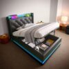 SINOFURN Twin Black Tufted Bed Frame Storage with Headboard