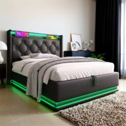 SINOFURN Twin Black Tufted Bed Frame Storage with Headboard