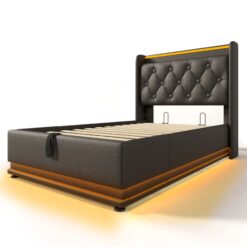 SINOFURN Twin Black Tufted Bed Frame Storage with Headboard