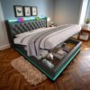 SINOFURN Full Black Tufted Bed Frame Storage with Headboard