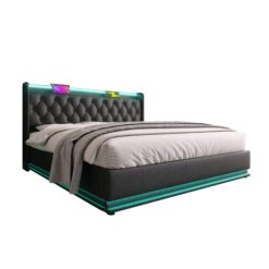 SINOFURN Full Black Tufted Bed Frame Storage with Headboard