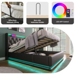 SINOFURN Full Black Tufted Bed Frame Storage with Headboard