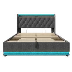 SINOFURN Full Gray Tufted Bed Frame Storage with Headboard