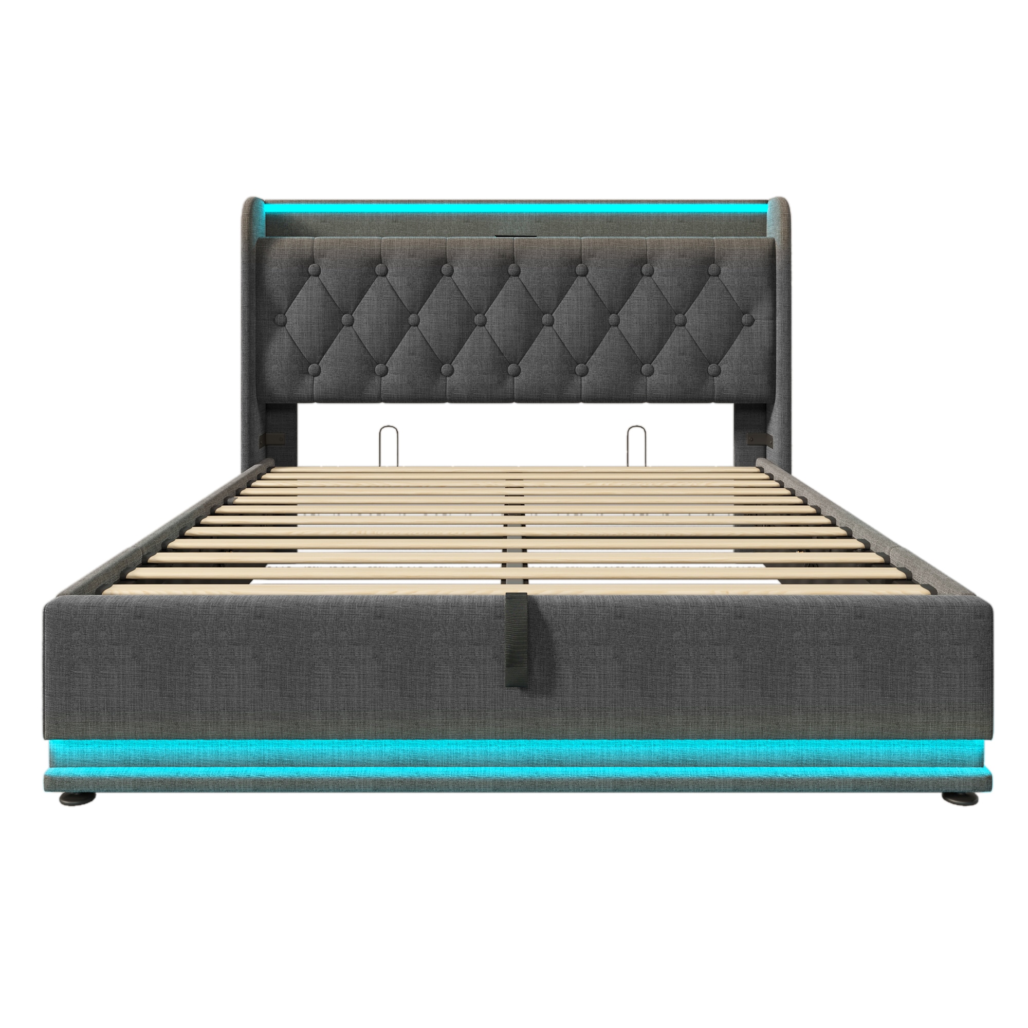 SINOFURN Full Gray Tufted Bed Frame Storage with Headboard